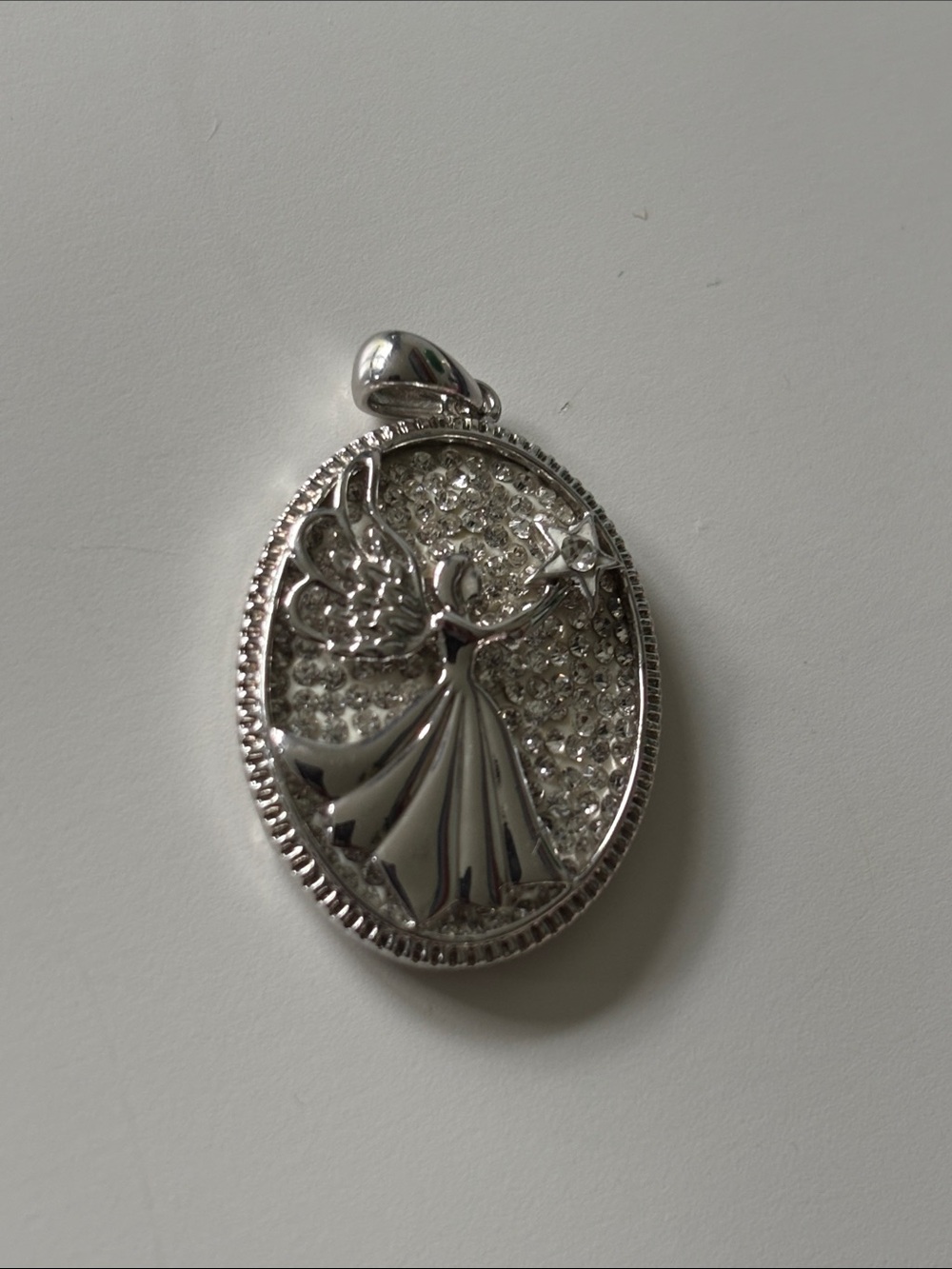 925 Silver Angel Pendant Necklace Charm - Sparkling Crystal Accent
